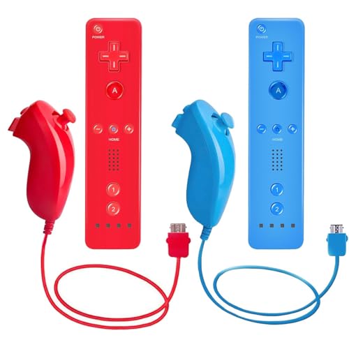 AUFGLO Retro Wii Remote Controller und Nunchuck Controller kompatibel mit Wii/Wii U, inklusive Silikonhülle und Handgelenkband (rot+blau) von AUFGLO