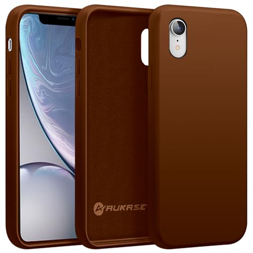 AUKASE Silikon Case für iPhone XR Hülle, Premium Silikon Handyhülle, weichem Mikrofaser-Innenfutter Stoßfestes,Flip Case Kompatibel mit (Braun, iPhone XR) von AUKASE