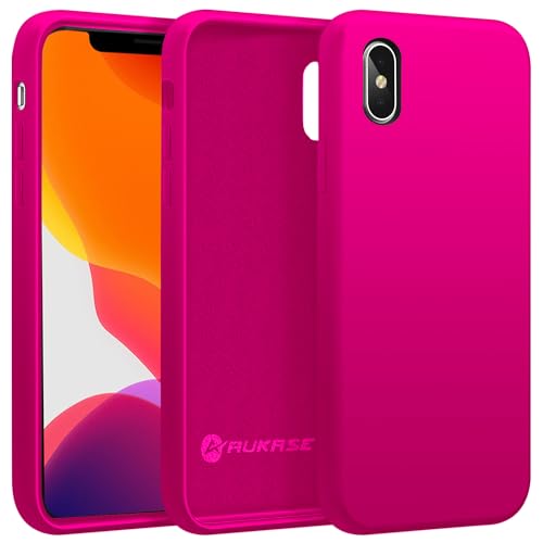 AUKASE Silikon Case für iPhone XS/iPhone X Hülle, Premium Silikon Handyhülle, weichem Mikrofaser-Innenfutter Stoßfestes,Flip Case Kompatibel mit (Fuchsie, iPhone X/XS) von AUKASE