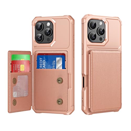 AUPAI Schutzhülle für iPhone 16 Pro Max mit Kartenhalter, PU-Leder, Folio-Klapphülle mit RFID-Blockierung, Kartenfach und Ständer, Schutzhülle für Damen und Herren, 17,5 cm, Roségold von AUPAI