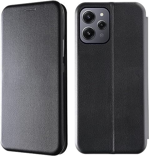 AURSTORE Schutzhülle für Xiaomi Redmi 12, PU-Leder, Standfunktion, Magnetverschluss, kompatibel mit Xiaomi Redmi 12, Schwarz von AURSTORE