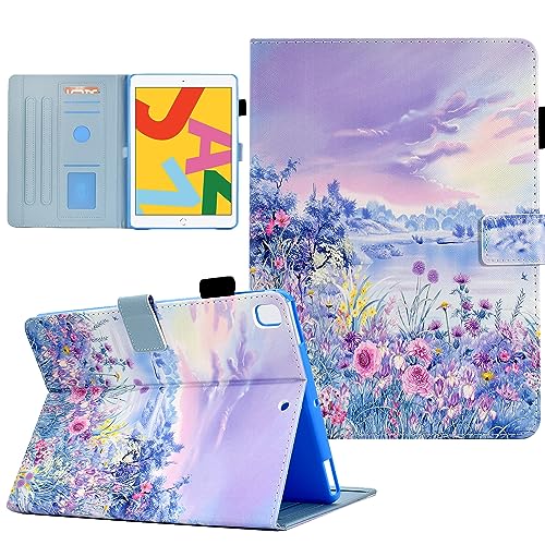 AUSMIX Hülle für iPad 9./8./7. Generation 10,2 Zoll 2021 2020 2019 Schutzhülle Smart Case Cover, PU Lederhülle mit Auto Wake Sleep für iPad 10.2"/iPad Pro 10.5"/ iPad Air 3,Purple Flower von AUSMIX