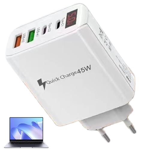 AUTOECHO -Ladeblock | 4-Port-Schnellladegerät mit LED-Anzeige | 45-W-Typ-C-Ladestecker-Adapter, 4-Port-Schnellladewürfel für Mobiltelefone, Laptops und Tablets von AUTOECHO