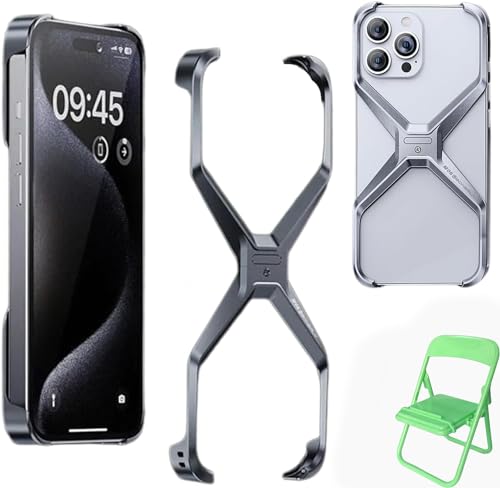 AUWIRUG X Shape Anti-Fall Bare Phone Case, X Shaped Metal Frame for iPhone 15/14/13 Pro Max, Dissipate Heat Frameless Aluminum Alloy Anti-Fall Metal Corner Pad X Phone Cases (15pro,A) von AUWIRUG