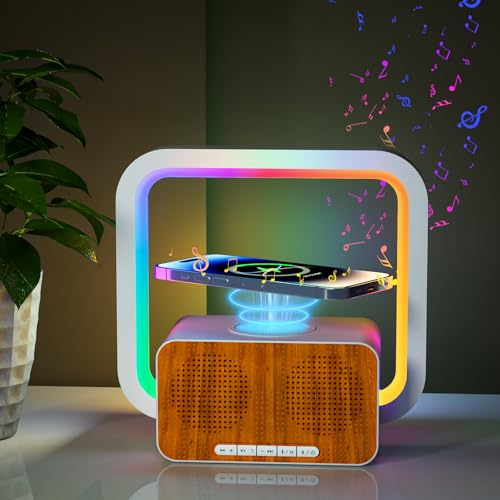 AUYLE Bluetooth Lautsprecher mit Nachtlicht und Wireless Charger,Touch Dimmbar Nachttischlampe mit Gibt 5 RGB-Lichtmodi,Musikbox&Induktive Ladestation,Geschenke für Geburtstagsgeschenk von AUYLE