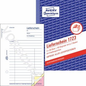 AVERY Zweckform 10 x Formularbuch Lieferschein A6 selbstdurchschreibend 3x40 Blatt von AVERY Zweckform