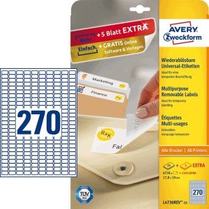 Avery Zweckform Etiketten Inkjet/Laser/Kopier 17,8x10mm weiß VE=8100 Stück Avery Zweckform Etiketten Inkjet/Laser/Kopier 17,8x10mm weiß VE=8100 Stück von AVERY Zweckform
