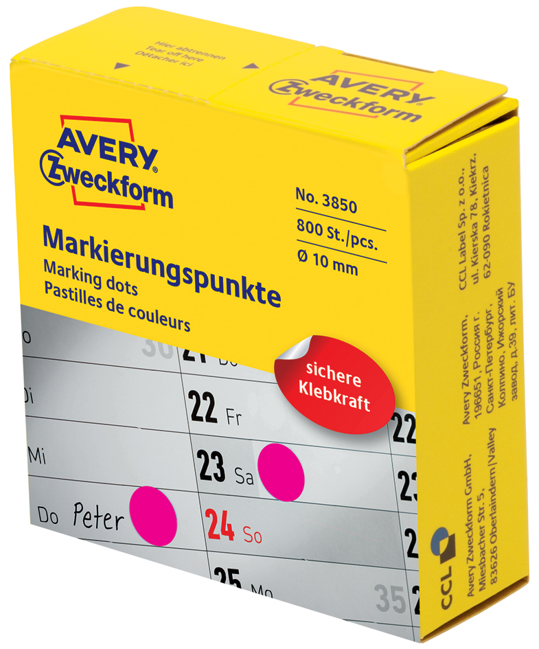 AVERY Zweckform Markierungspunkte, 10 mm, gelb, Spender von AVERY Zweckform