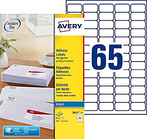 Avery 975 Mini Adress-Etiketten 38,1 x 21,2 mm Inkjet weiß J8651-15 von Avery