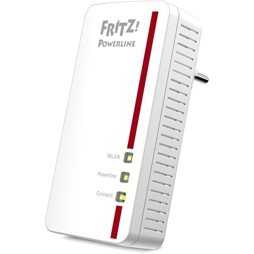 AVM Fritz!Powerline 1260E Single-Adapter, WLAN, international, Erweiterung, PLC, IEEE P1901, 1200 Mbps, integrierte WLAN-AC-Basis, Mesh, 1 Gigabit, Port, 20002824, weiß/rot von AVM