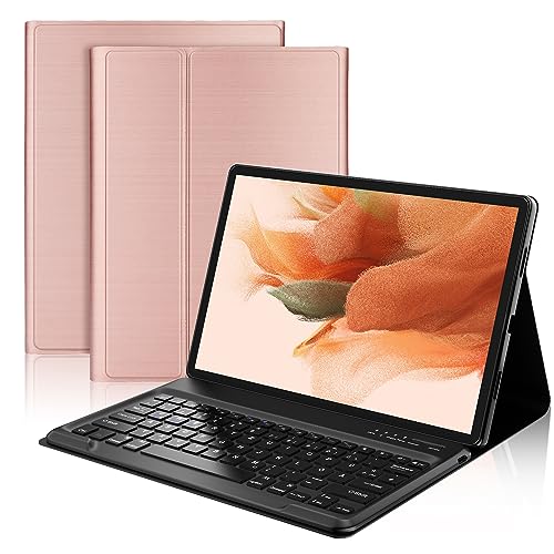 AVNICUD Tastatur Hülle für Samsung Galaxy Tab S8+/S7 FE/S7+12,4 Zoll,QWERTZ Deutsch Bluetooth Tastatur Hülle für Samsung Tab S8 Plus/S7 Plus,Rosé Gold von AVNICUD