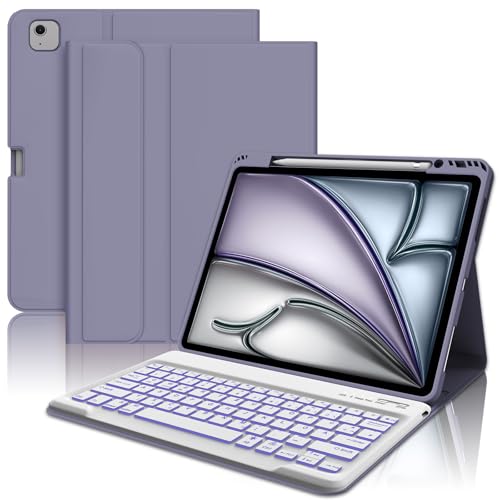 AVNICUD Keyboard air13 QC VL,Tastatur Hülle für iPad Air 13 2024 und iPad Pro 12.9 (6., 5., 4., 3. Generation), Magnetisch Abnehmbare Bluetooth-Tastatur mit Hintergrundbeleuchtung, Violett von AVNICUD