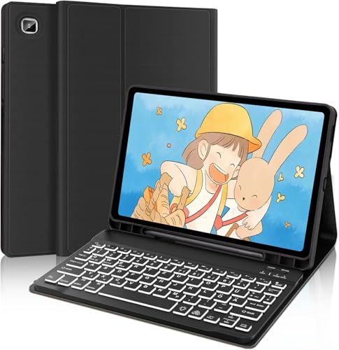 AVNICUD Tastatur Hülle für Samsung Galaxy Tab S6 Lite 10.4 Zoll 2022/2020 SM-P610/P613/P615/P619 - TPU Rückseite Case mit Stifthalter, 7 Backlightfarben Bluetooth Deutsche Keyboard QWERTZ, Schwarz von AVNICUD