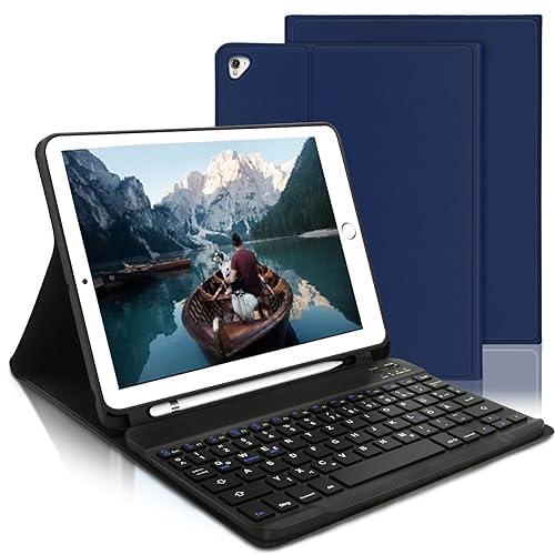 AVNICUD Tastatur Hülle für iPad 6. Generation - QWERTZ Deutsch Bluetooth Tastatur Magnetisch Abnehmbarer Schutzhülle mit Stifthalter für iPad 6.Gen 2018, iPad 5.Gen, iPad Pro 9.7, iPad Air 2 & 1,Blau von AVNICUD