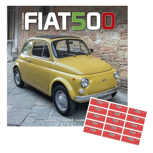 Fiat 500 Kalender 2025, 16 Monate, mit Organisationsaufklebern von AVONSIDE