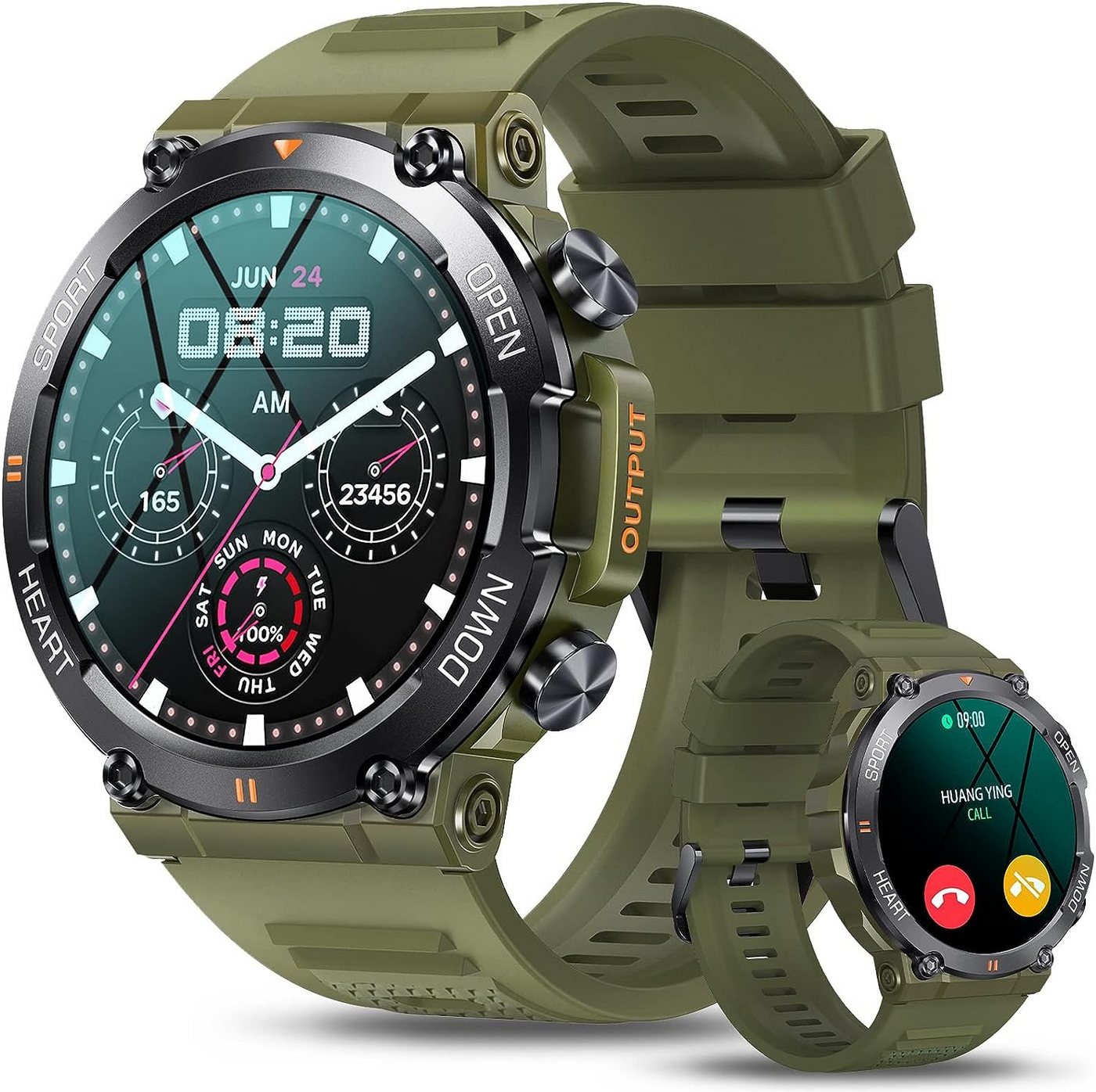 AVUMDA Smartwatch (1,39 Zoll, Android iOS), Herren Telefonfunktion HD Fitnessuhr Militär 120 Sportmodi Wasserdicht von AVUMDA