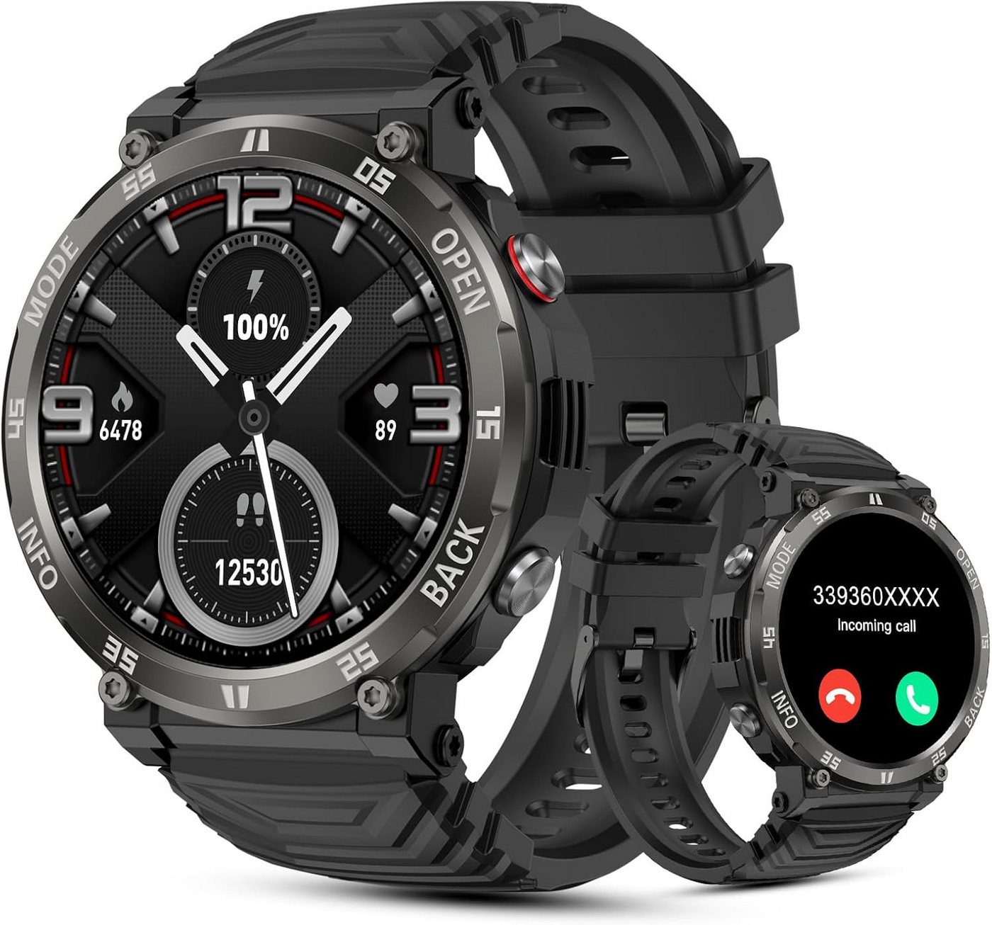 AVUMDA Smartwatch (1,52 Zoll, Android, iOS), Herren mit Telefonfunktion, Benachrichtigung,Pulsuhr,blutdruckmessung von AVUMDA