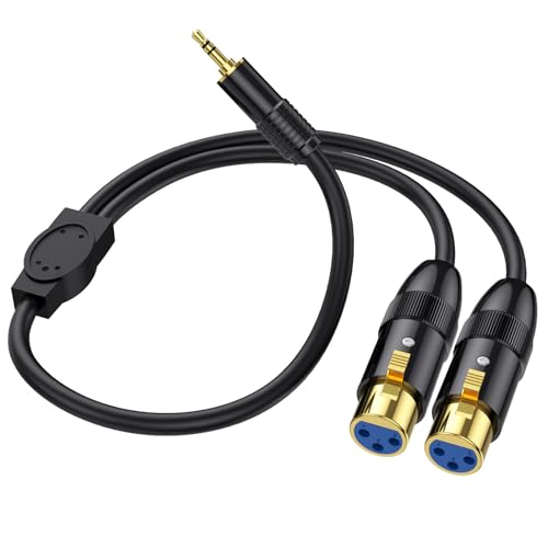 AWADUO 3.5mm TRS zu XLR Mikrofon Y Splitte Balanced Kabel Dual Female XLR zu 1/8 Zoll (3.5mm) Male Stage Patchkabel DMX Kabel für Radio Station, Lautsprecher Systeme, Bühnenbeleuchtung (0.5m/1.65ft) von AWADUO