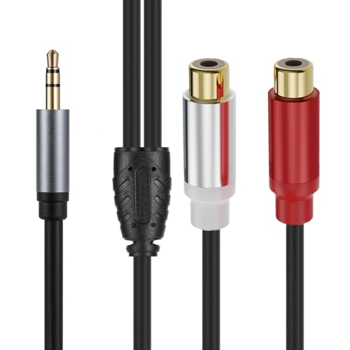 AWADUO Kabel Vergoldet Y Splitter Kabel, 3.5mm TRS Stecker auf 2RCA weibliche professionelle Gummileitung Verlängerungskabel Adapter OD 4.5 für DVD, TV, Videorecorder, CD-Player(0.3M/0.98ft, M bis F) von AWADUO