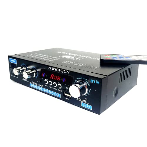 Bluetooth 5.0 Verstärker Mini, Hifi-Verstärker, Digitaler Audio-Receiver AMP Endstufe mit USB TF Steckplatz MP3 Player FM Radio LCD-Display mit Fernbedienung 2-kanal 200W für den Heimgebrauch von AWKAQUN