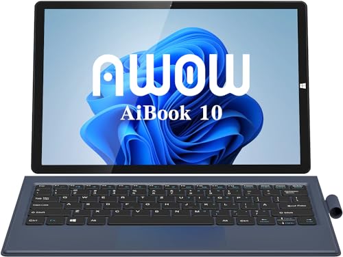 AWOW 10.1'' Tablet PC Wi-11 mit Gen12 N100, 12 GB LPDDR4, 256 GB eMMC, Touchscreen und Abnehmbarer Deutscher QWERTZ-Tastatur - 2-in-1 Mini Laptop(Kein Stift) von AWOW