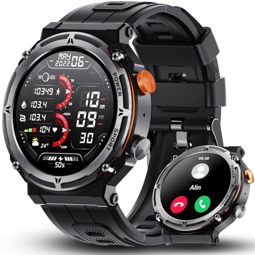AWSENS Smartwatch Herren mit Telefonfunktion, 1.39" Militär Smart Watch mit 100 Sportmodi Sportuhr, IP68 Wasserdicht, Pulsmesser, Schlafmonitor, Schrittzähler, Spo2, Fitness Tracker für Android IOS von AWSENS