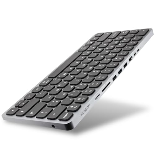 AXAGON HMC-KB Keyboard USB-C 5Gbps with HUB, microSD/SD, 3X USB-A, HDMI 4K/60Hz, PD 100W, Audio, DE von AXAGON