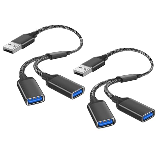 AXFEE 2PC USB Splitter Cable, Dual USB 2.0 Power Cable Extension, Data Split Adapter, USB Port Extender Hub,für Charging Data Transfer, Kompatibel mit Lapto Mac Auto Xbox One Series PS4, PS5(Schwarz) von AXFEE