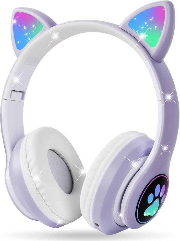 AXFEE Kabellos Bluetooth 5.3 Mädchen Katzenohr Over-Ear Kinder-Kopfhörer (Eingebauter Lautstärkebegrenzer schützt Kinderohren vor Schäden durch zu laute Geräusche., mit LED-Leuchten, Lautstärke Begrenzt 105 dB, Stereo) von AXFEE