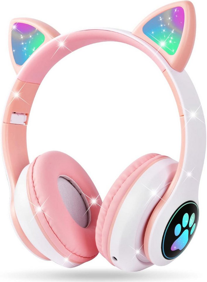 AXFEE Kabellos Bluetooth 5.3 Mädchen Katzenohr Over-Ear Kinder-Kopfhörer (Kabellose Bluetooth 5.3-Technologie ermöglicht freies Bewegen ohne Kabelsalat und stabile Verbindungen., mit LED-Leuchten, Lautstärke Begrenzt 105 dB, Stereo) von AXFEE