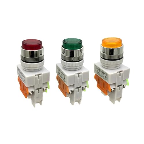 LAY37-11D 22mm Automatic Reset Button Switch with LED Lamp AC/DC 12V 24V 36V 48V 110V 220V 380V Red Green Blue White Yellow AXHNGUQB(Green,36v) von AXHNGUQB