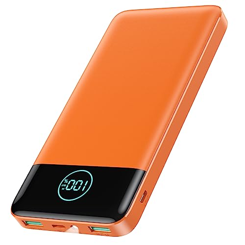 AXNEB Power Bank 13800mAh,Ultradünn Powerbank PD USB C Input&Output 3.0A Externer Akku mit Taschenlampe,Powerbank LED Display Akkupack Kompatibel mit iPhone 14 Pro 13 12 Samsung Huawei iPad-Orange von AXNEB