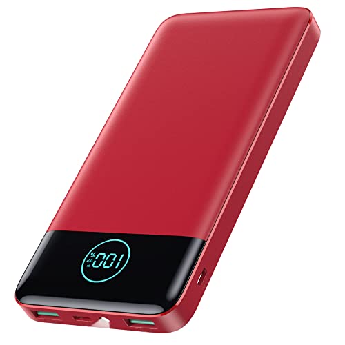 AXNEB Power Bank 13800mAh,Ultradünn Powerbank PD USB C Input&Output 3.0A Externer Akku mit Taschenlampe,Powerbank LED Display Akkupack Kompatibel mit iPhone 14 Pro 13 12 Samsung Huawei iPad-Rot von AXNEB