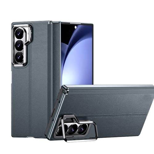 AXUEQIN Lederhülle für Samsung Galaxy Z Fold 6, magnetische Handyhülle mit Kameralinsenschutz, Ständer, Scharnier, kratzfeste Rückseite (Samsung Galaxy Z Fold 6, Grau) von AXUEQIN