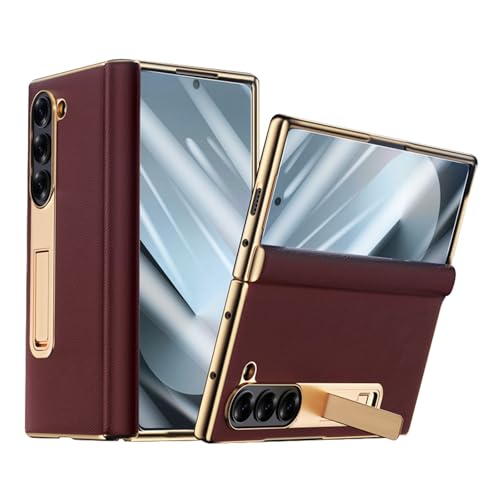 AXUEQIN Schutzhülle für Samsung Galaxy Z Fold 6, Fallschutz, luxuriöses Echtleder, Standfunktion, mit Scharnierschutz, Displayschutzfolie (Samsung Galaxy Z Fold 6, Rot) von AXUEQIN