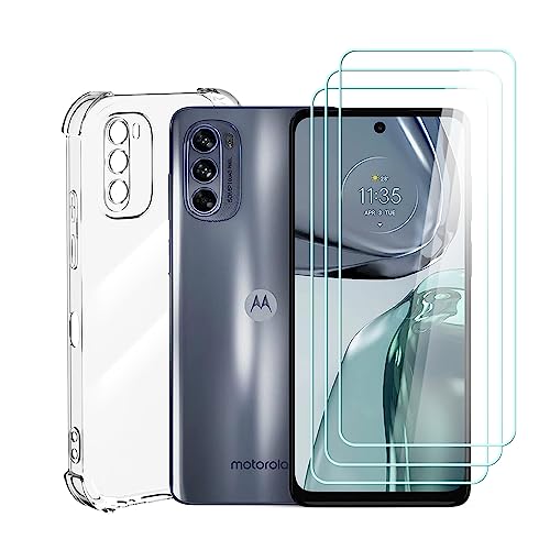 AYSOW Clear Case für Motorola Moto G62 mit 3 Stück Displayschutzfolie, 1.5 mm Weiche TPU-Schutzhülle, 9H Härte Schutzfolie, Stoßfest, Kratzfest Handyhülle von AYSOW