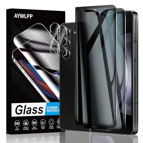 AYWLPP Displayschutzfolie für Samsung Galaxy Fold 5, 2 x Anti-Spionage-Hartglasfolie mit 2 x Kameraobjektivschutz, ultra-langlebig, 9H-Härte, kratzfest, blasenfrei von AYWLPP