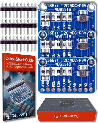 AZDelivery 3 x Kompatibel mit ADS1115 ADC Modul 16bit 4 Kanäle kompatibel mit Arduino und Raspberry Pi inklusive E-Book! von AZDelivery