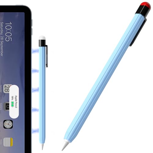 AZF Federmäppchen mit Streifendesign, kompatibel mit Apple Pencil 2. Generation, rutschfeste, schlanke Silikonhülle mit zwei stabilen Clips. (Himmelblau) von AZF