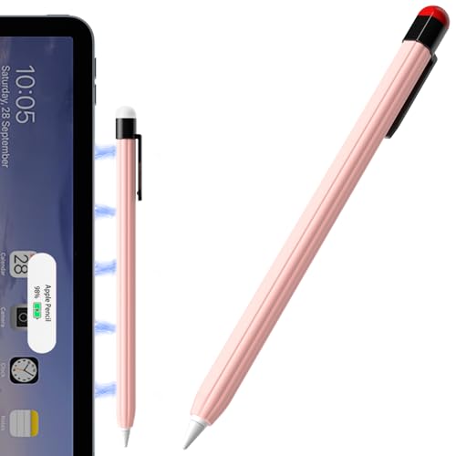 AZF Federmäppchen mit Streifendesign, kompatibel mit Apple Pencil 2. Generation, rutschfeste, schlanke Silikonhülle mit zwei stabilen Clips. (Rosa) von AZF