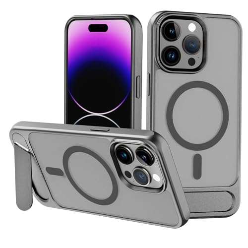 AZMINI-Hülle Für iPhone 16/16 Pro/16 Pro Max, Schlanke Drop Handytasche Versteckter Ständer Magnetische Handytasche Stoßfeste Transparente Matte Hülle(Grau,16 Pro Max) von AZMINI