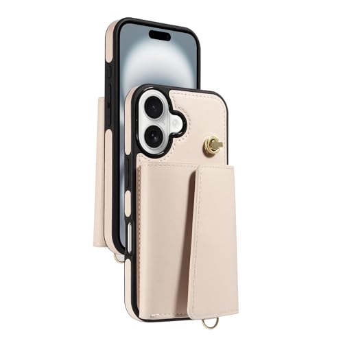 AZMINI-Hülle Für iPhone 16 Pro Max/16 Pro/16 Plus/16, Flip Handgelenkschlaufe Brieftaschenhülle Stoßfest Ständer Kartenhülle Schultergurt Handytasche(Braun,16 Pro) von AZMINI