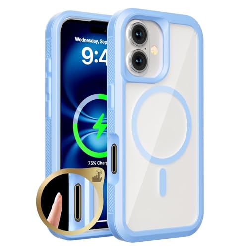 AZMINI-Schutzhülle Für iPhone 16 Pro Max/16 Pro/16/16 Plus, Stoßfest Transparent Handytasche Kabelloses Laden Schmale Handyhülle Magnetisch Kein Vergilben Hülle(Blau,16 Pro Max) von AZMINI