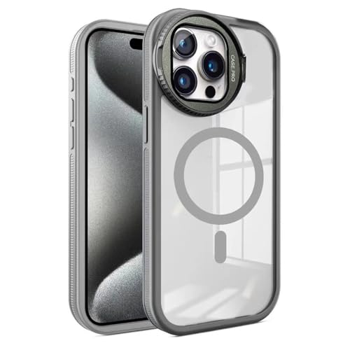 AZMINI-Schutzhülle Für iPhone 16 Pro Max/16 Pro/16 Plus/16, Sturzsichere Kabellose Lade Handytasche Flip Kamera Ständer Schlanke Handyhülle Transparente Nicht Vergilbende Hülle(Grau,16 Pro Max) von AZMINI