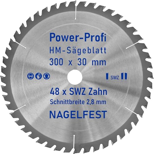 HM-Sägeblatt 300 x 30 mm SWZ 48 x Zahn - nagelfest Super-Allrounder - Kreissägeblatt Wechselzahn HW WZ für Wippsäge Tischkreissäge Brennholzsäge Holz mit Betonbeschlag Brennholz Hartholz Holzplatten von AZprof