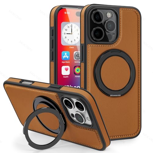 Aajere Hülle für iPhone 16 Pro mit verstellbarem 360Grad Ständer und magnetischem Laden Kameraschutz,stoßdämpfende autocompressiv Handyhülle,stoßfest und sturzsicher Case Cover,Brown von Aajere