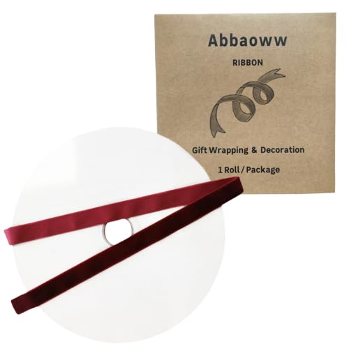 Abbaoww Burgunderrotes Samtband, 0,9 cm, einseitiges Samtband für Weihnachtskranz, Dekoration, Geschenkverpackungen, DIY-Projekte, Schleifenherstellung, Burgunderrot, 1,9 cm von Abbaoww