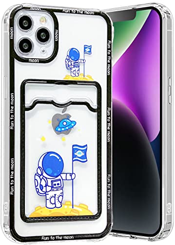 Abbery Handyhülle Kompatibel mit iPhone 11 Pro Max hülle mit Kartenfach Astronaut Weltraum Durchsichtig Motiv Muster Anime Transparente Dünn Weiche Silikon TPU Stoßfeste Kratzfest Schutzhülle (Flagge) von Abbery