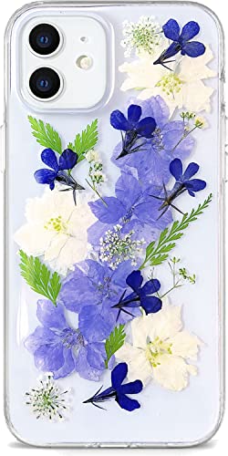 Abbery Klar Handyhülle Kompatibel mit iPhone 12/iPhone 12 Pro Hülle Blumen, Dünne Transparente Weich TPU Echte Getrocknete Blumen Handarbeit Frauen Mädchen Geschenk Stoßfeste Schutzhülle von Abbery