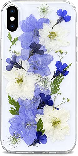 Abbery Klar Handyhülle Kompatibel mit iPhone XS Max Hülle Blumen, Dünne Transparente Weich TPU Echte Getrocknete Blumen Handarbeit Frauen Mädchen Geschenk Stoßfeste Schutzhülle von Abbery